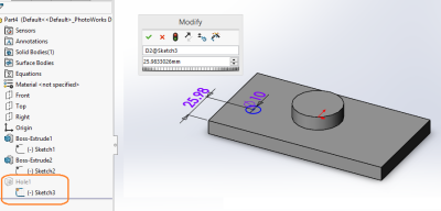 Dimension Created in Simple Hole Sketch